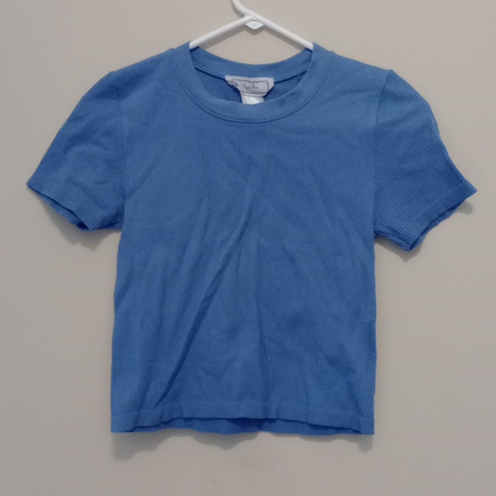 Blue Ribbed Crop Top - Picture 1 of 2
